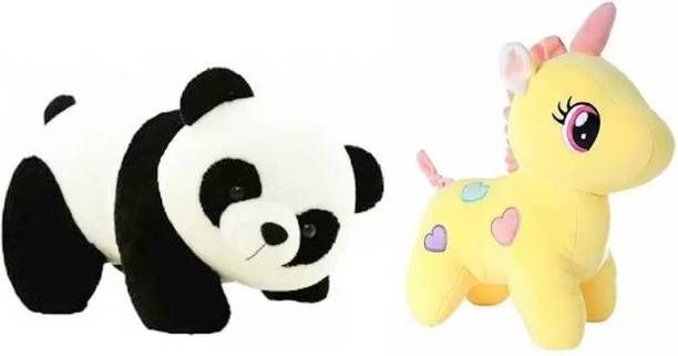 FUN2PLAY Best Quality Stuffed Soft Yellow-Unicorn and Panda for Kids  - 25 cm