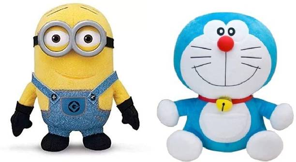 sai ji Stuffed Toy Combo Doremon with Minion Soft Toy for Kids  - 30 cm