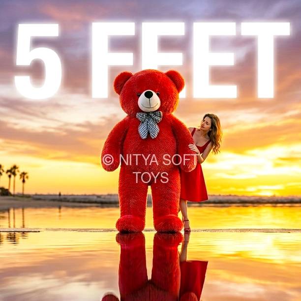 NITYA SOFT TOYS 5 Feet Red Teddy Bear 60 Inch Giant Plush Toy With Zipper And PSF Fiber  - 60 inch