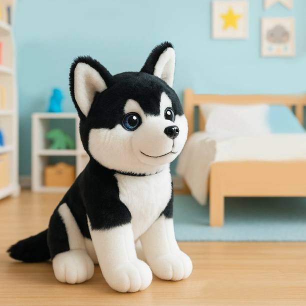 Besties Plush Husky Dog Stuffed Animal Puppy Soft Toy, Adorable Gifts Black - 25 cm