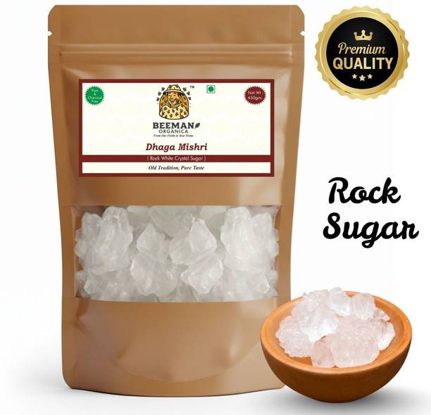 BEEMAN ORGANICA Organic Dhaga Mishri | Rock White Crystal Sugar 450gm |Traditional Pure Crystal Sugar