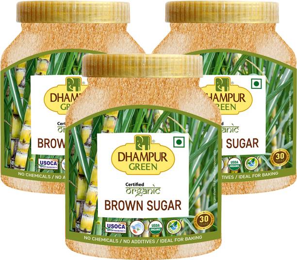 DHAMPUR GREEN Organic Brown Sugar Pack Of 3 (800GM Each) With Free Gur Masala For Chai 250Gm Sugar