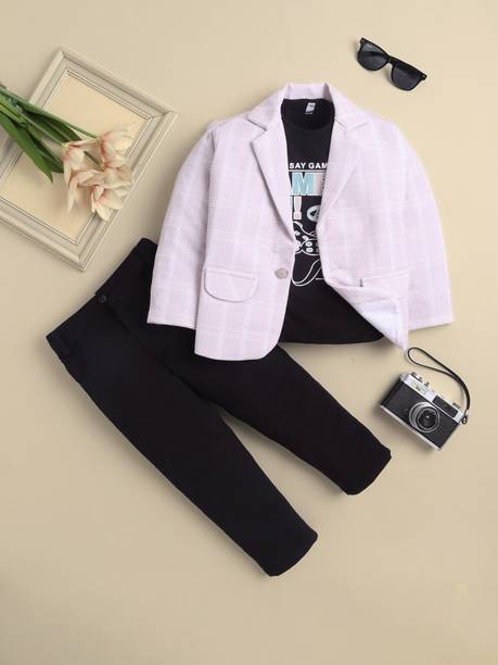 PROVOGUE 3 Piece Checkered, Graphic Print Boys Suit