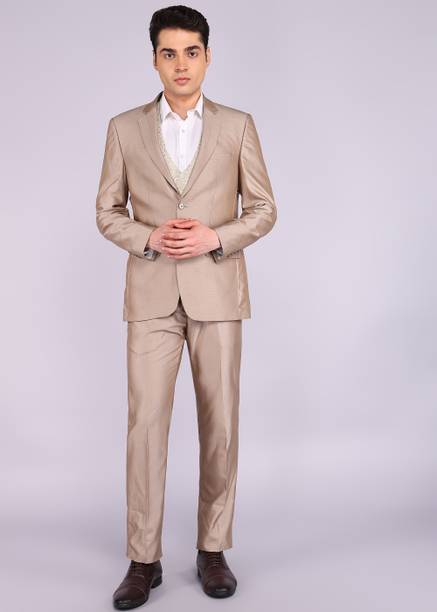 Men 3PC SB 2BTN C&S CLR NOTCH LPL WT WC-CONT Solid Suit