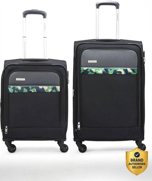Soft Body Set of 2 Luggage 4 Wheels - Commander 4W Str (E) Set of 2 (Small 55cm|Medium 69cm) Black - Black