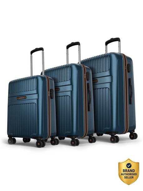 Hard Body Set of 3 Luggage 8 Wheels - Atlas Set of 3 Trolley Bag 55, 66 & 77cm | Hard Luggage | Combination Lock - Blue