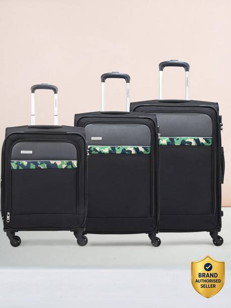 Soft Body Set of 3 Luggage 4 Wheels - Commander 4W Strolly of 3 (CSmall 59cm | Medium 68cm | Large 78cm)+Black - Black