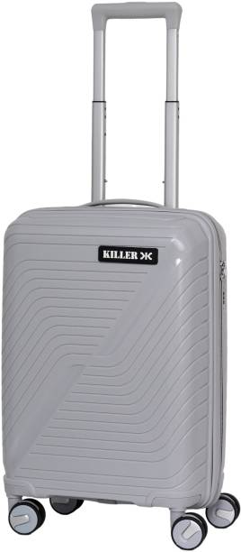 KILLER Trolley Bag Small Check In Travel Bag Light Grey Expandable  Cabin Suitcase 4 Wheels - 22 inch