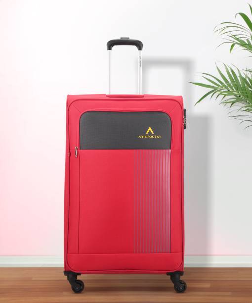 ARISTOCRAT Air Plus Polyester Softsided 79cm Large size 4 Spinner Wheels Red Trolley Check-in Suitcase 4 Wheels - 31 Inch