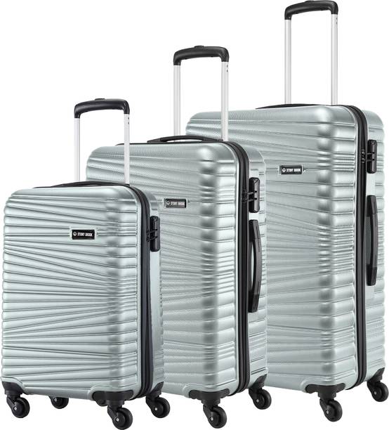 Hard Body Set of 3 Luggage - Breeze Hard-Sided Polycarbonate Luggage Set of 3 Silver Trolley Bag(55,65&75cm) - Silver