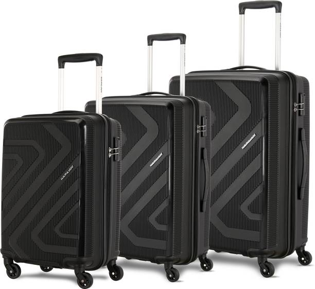 Hard Body Set of 3 Luggage - Kam Kiza Sp 3Pcset -Black - Black