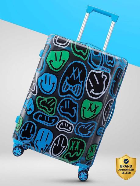 Medium Check-in Suitcase (67.5 cm) 4 Wheels - Swag on 68cm Emoji Multi Check in Luggage Hard Trolley - Multicolor