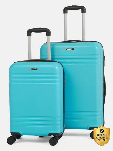 Hard Body Set of 2 Luggage 8 Wheels - Unisex Textured Set of 2 Trolley Bag (Small-Medium, Aqua green) - Green