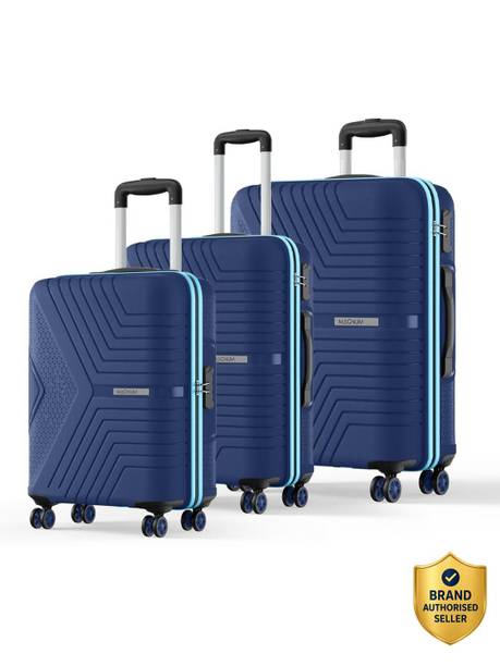 Hard Body Set of 3 Luggage 4 Wheels - Magnum Zeno (Small 55cm | Medium 66cm | Large 75cm) 4W - Blue