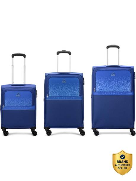 Soft Body Set of 3 Luggage 8 Wheels - Drift Trolley Bag | Soft Luggage (55+69+79)| Combination Lock with Sturdy Zipper - Blue