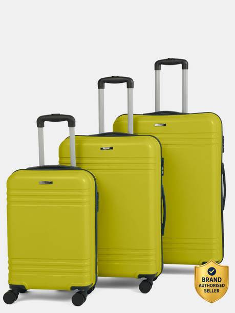 Hard Body Set of 3 Luggage 8 Wheels - Unisex Textured Set of 3 Trolley Bag (Small-Medium-Large, Lime green) - Dark Green