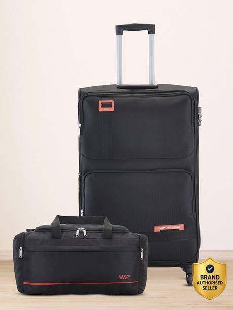 Soft Body Set of 2 Luggage 4 Wheels - Durable Soft Cabin size with 45L - Black