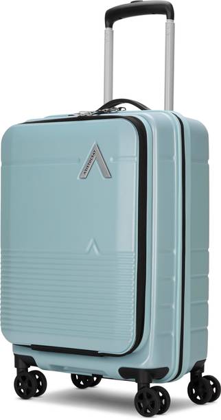 ARISTOCRAT Small Cabin Suitcase (55.5 cm) 8 Wheels - Orbit Plus Hard Side Laptop Compartment Trolley Bag With Combination Lock - Blue