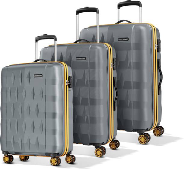 aristocrat hard body set of 3 luggage 8 wheels - comet set of 3 trolley 56, 66, & 76cm, small+medium+large hard luggage, 8-wheel - grey