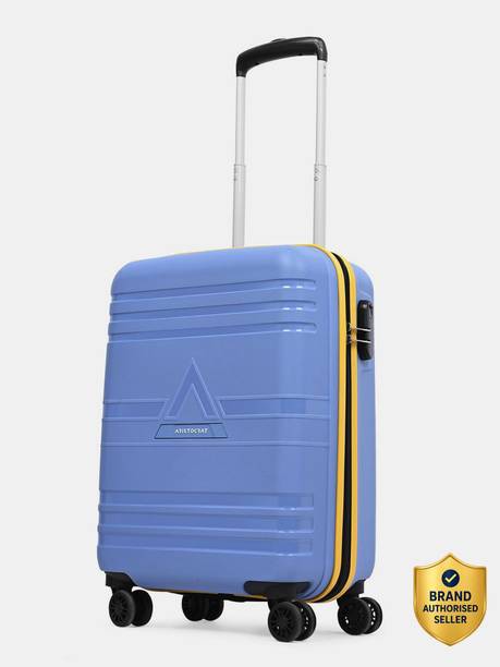 aristocrat small cabin suitcase (55 cm) 4 wheels - airstop pro polypropylene | trolley bag with combination lock - blue
