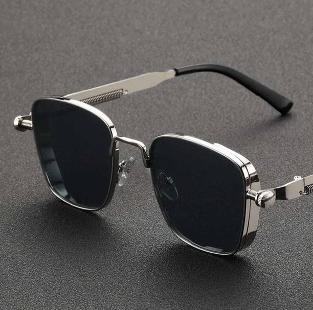 Toughened Glass Lens, Riding Glasses, UV Protection Retro Square Sunglasses (Free Size)