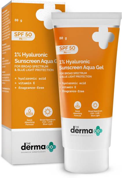 The Derma Co Sunscreen - SPF 50 PA++++ 1% Hyaluronic Sunscreen Aqua Gel Lightweight, No white-cast for Broad Spectrum