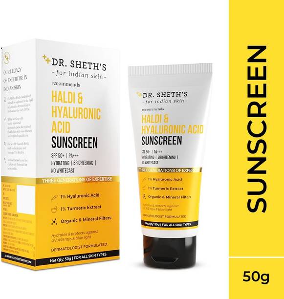 Dr. Sheth’s Sunscreen - SPF 50+ PA+++ Haldi & Hyaluronic Acid Sunscreen | Spf 50+ | PA+++ | Protects from UVA/UVB