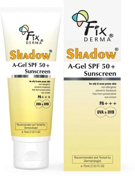 Fixderma Sunscreen - SPF 50 PA+++ Shadow SPF 50+ PA+++ Sunscreen A-Gel For UVA & UVB Protection For Unisex 75gm
