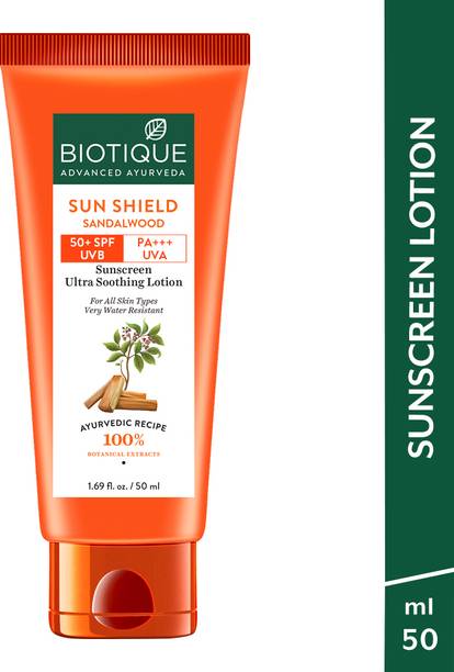 BIOTIQUE Sunscreen - SPF 50 PA+++ Sun Shield Sandalwood 50+SPF UVB Sunscreen Protective Lotion|All Skin Types