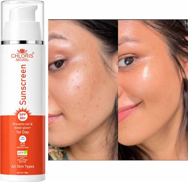 Chloris Natural Sunscreen - SPF 50+ PA++++ Sunscreen Boost glow, Blue Light Protection, Anti Pollution Factor, Prevents tan