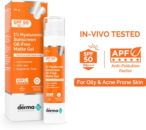 द डर्मा Co. 1% Hyaluronic Sunscreen Oil-Free Gel | Lightweight, For Oily & Acne-Prone Skin SPF - 50 PA++++