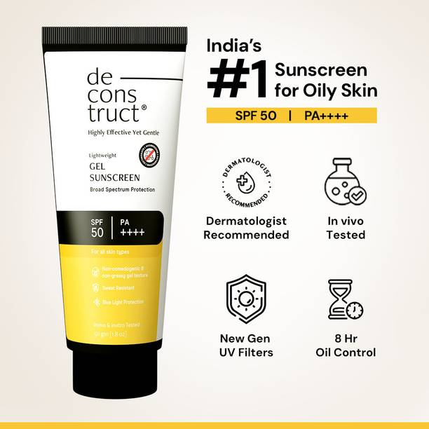 deconstruct Sunscreen - SPF 50 PA++++ | Lightweight Gel Sunscreen |In-Vivo Tested | Non Greasy | For Men & Women |