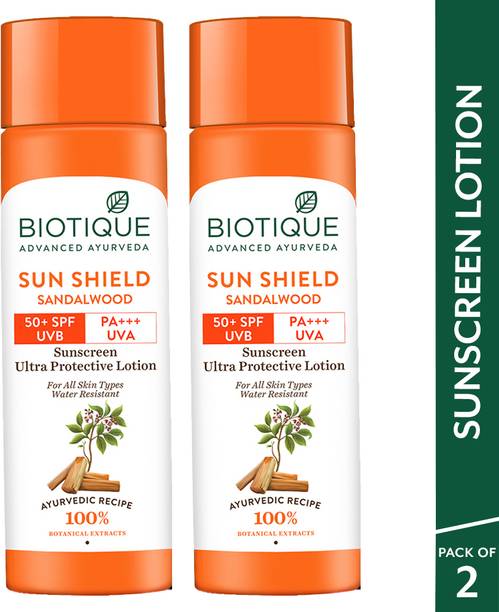 BIOTIQUE Sunscreen - SPF 50+ PA+++ Sun Shield Sandalwood Lotion�UVB/UVA |Ultra Protective Sunscreen|For men & Women