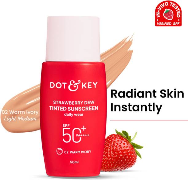 डॉट एंड की Strawberry Dew Tinted, In-Vivo Tested, Warm Ivory,for Daily Wear, Brightens Skin SPF - 50 PA++++