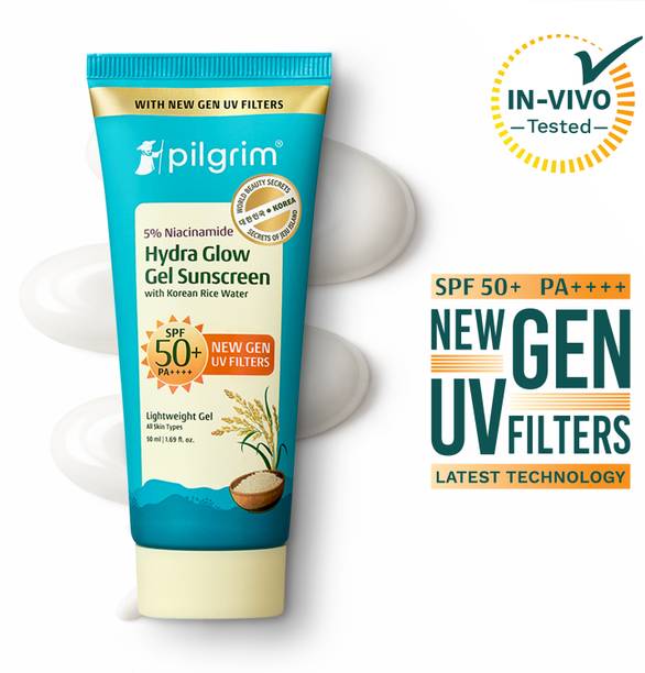 Pilgrim Sunscreen - SPF 50+ PA++++ 5% Niacinamide Hydra Glow Gel Sunscreen, In-Vivo Tested | Non Sticky Lightweight