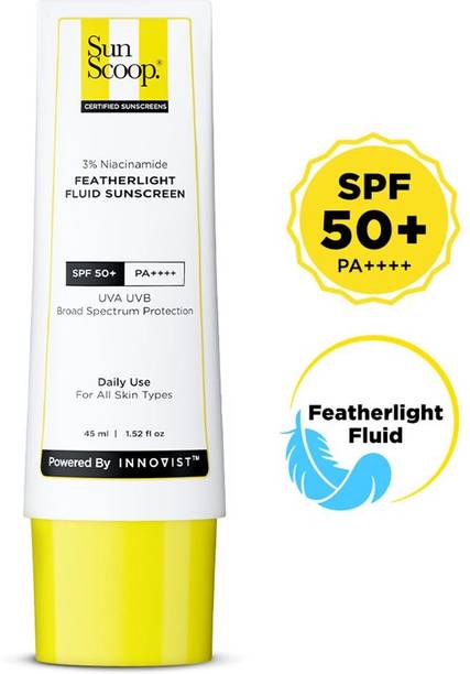SunScoop Sunscreen - SPF 50 PA++++ 3% Niacinamide Fluid Sunscreen | Super Light | Prevents Tanning