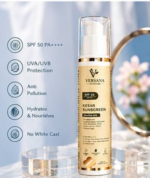 VERSANA Sunscreen - SPF 50 PA++++ Kesar Sunscreen SPF 50 PA++++ for Face | Lightweight Non-Greasy Sun Protection