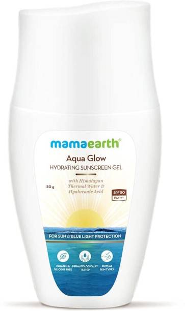 Mamaearth Sunscreen - SPF 50 PA++++ Aqua Glow Hydrating Sunscreen Gel with Himalayan Thermal Water & Hyaluronic Acid