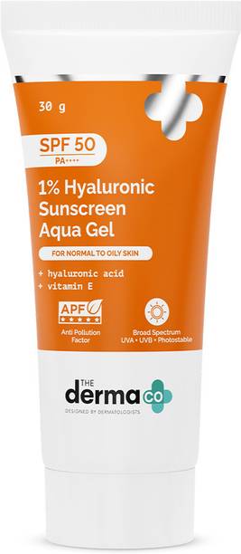 The Derma Co Sunscreen - SPF 50 PA++++ 1% Hyaluronic Aqua Gel- Lightweight, No white-cast for Broad Spectrum