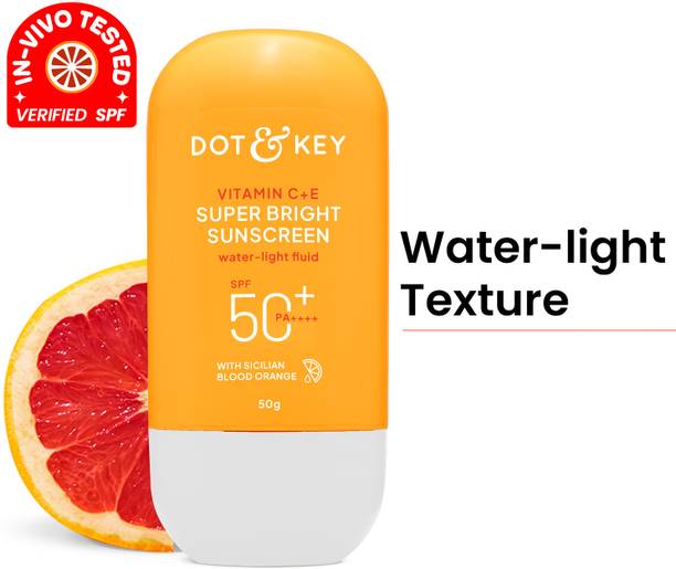 डॉट एंड की Vitamin C + E Super Bright Sunscreen, In-Vivo Tested for All Skin SPF - 50 PA++++