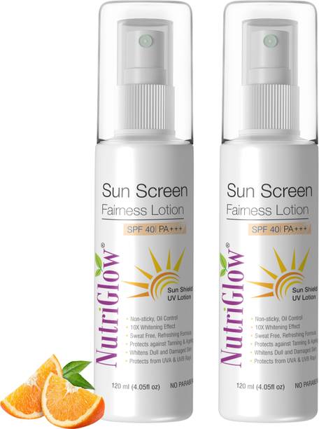 न्यूट्रीग्लो Sunscreen Fairness Lotion SPF 40 PA+++, Tan Free Skin,120ml, Pack of 2 SPF - 40 PA+++