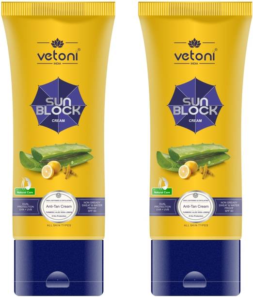 VETONI Sunscreen - SPF 40+ PA+++ Sunblock & Anti Tan Lotion Sunscreen- SPF 40 PA+++(pack of 2)|120 ml|