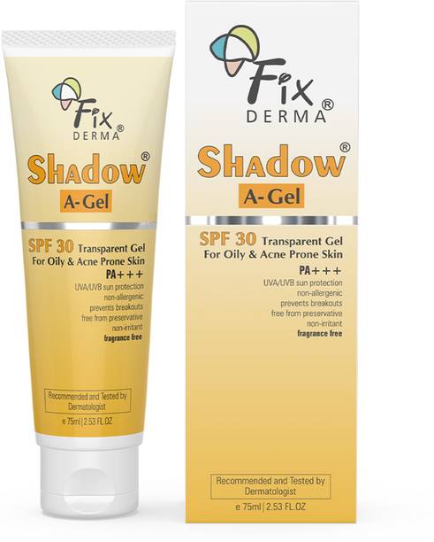 फिक्सडर्मा एक्ने प्रोन स्किन के लिए शैडो A-जेल SPF 30 सनस्क्रीन, नॉन ग्रीसी सनस्क्रीन जेल SPF - 30 PA+++
