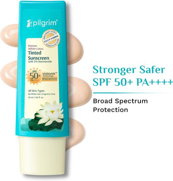 Pilgrim Sunscreen - SPF 50+ PA++++ Korean White Lotus Tinted Sunscreen with 3% Niacinamide No White Cast