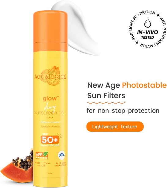 एक्वालोजिका Glow+ Dewy Sunscreen with SPF 50 for UVA/B & Blue Light Protection SPF - 50 PA++++