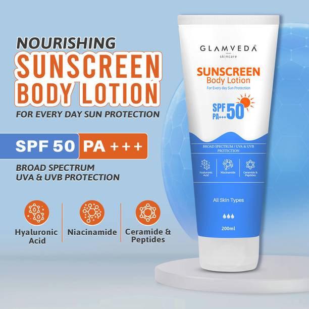 GLAMVEDA Sunscreen - SPF 50 PA+++ Body Lotion with Hyaluronic acid, Peptide - Broad Spectrum Protection