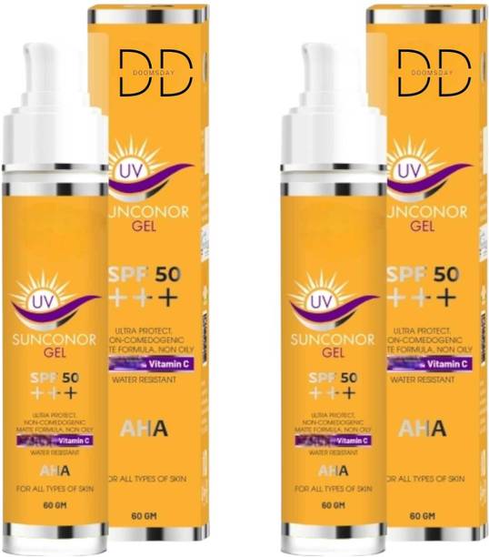 DOOMSDAY Sunscreen - SPF 50 PA+++ SUNCONOR SUNSCREEN GEL FOR COMPLETE PROTECT SUN RAYS PACK OF- 60g x 2
