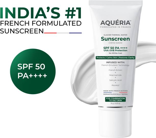 Aqueria Sunscreen - SPF 50 PA++++ Oil Control Brightening French Multi-Active SPF | 2% Niacinamide, Salicylic Acid 15 g