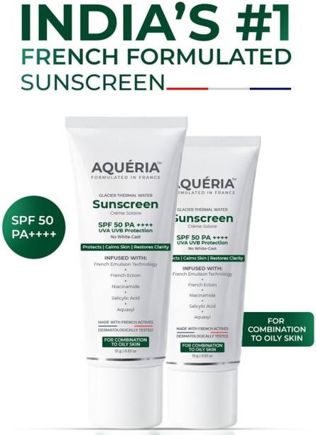 Aqueria Sunscreen - SPF 50 PA++++ Oil Control Brightening French Multi-Active SPF | 2% Niacinamide, Salicylic Acid