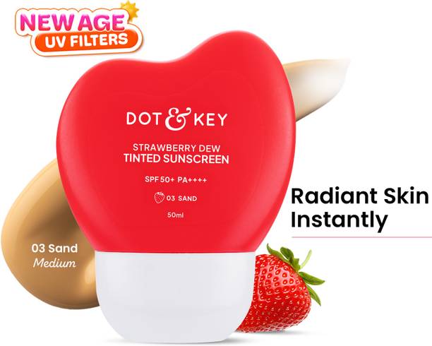 Dot & Key Sunscreen - SPF 50 PA++++ Strawberry Dew Tinted,In-Vivo Tested, Sand, for Daily Wear, Brightens Skin